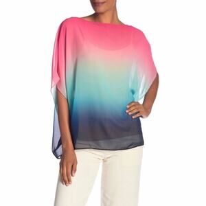 Trina Turk Pink Blue Ombre Sheer Dolman Poncho Top Size M/L Contemporary Beachy